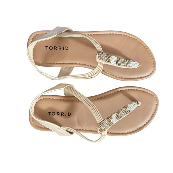 Torrid Embellished 4S Tan Beaded Stretch Thong Sandals/Shoes Size 8 - Picture 1 of 6